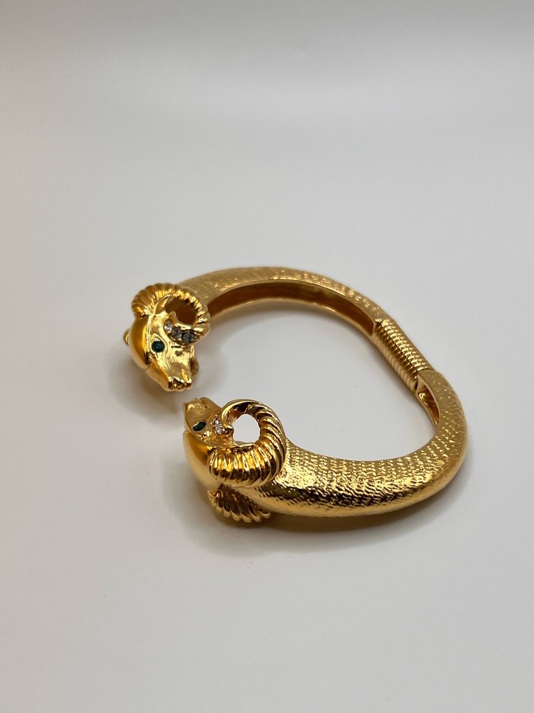 Vtg Kjl Kenneth J Lane For Avon Ram's Head Rhinestone Bracelet Gold Tone — image 4 of 7